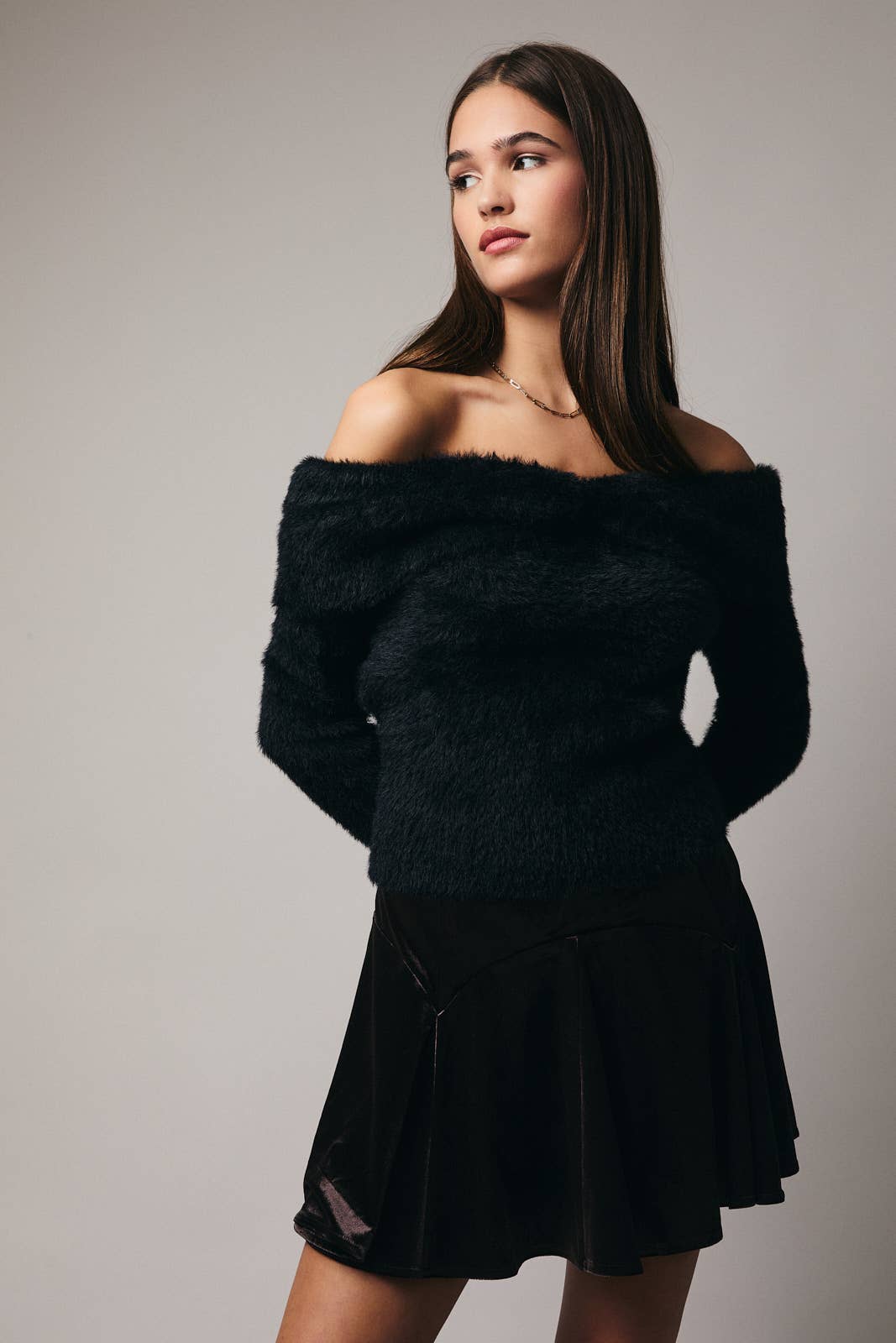 Margaret Off the Shoulder Fuzzy Sweater Top