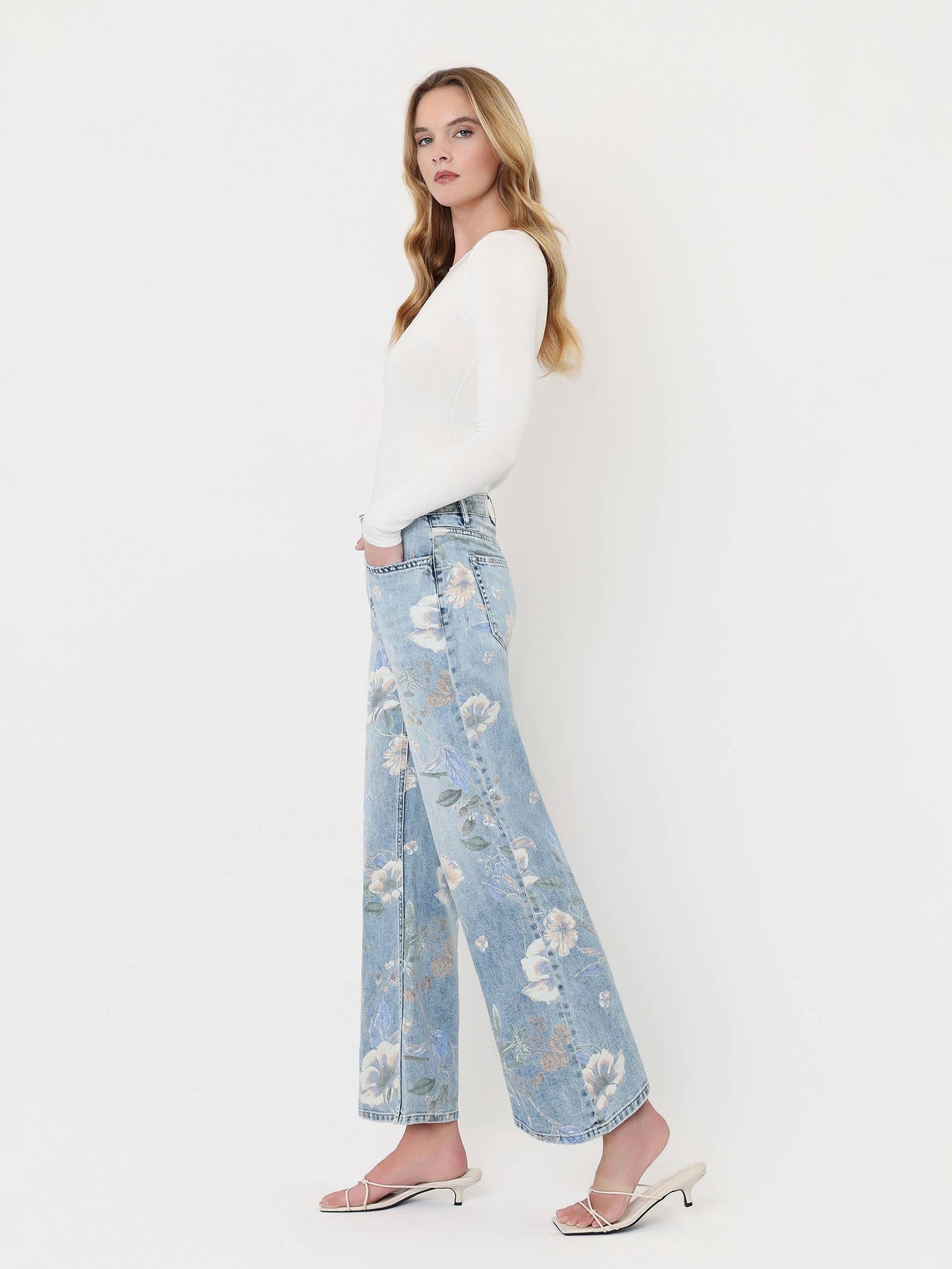 Vervet Floral Painted Light Ankle Flare Jeans