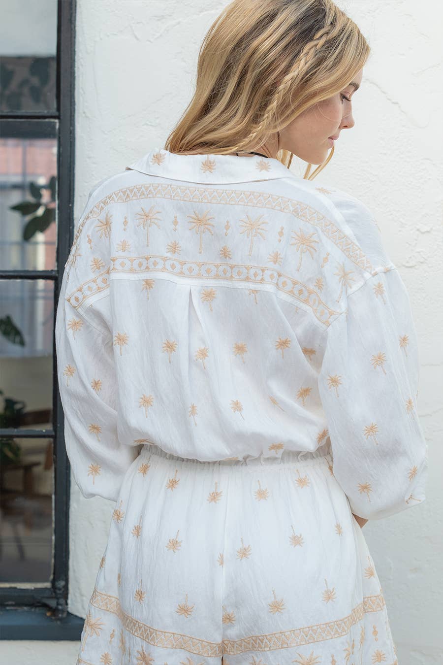Monica Palm Tree Embroidered Romper