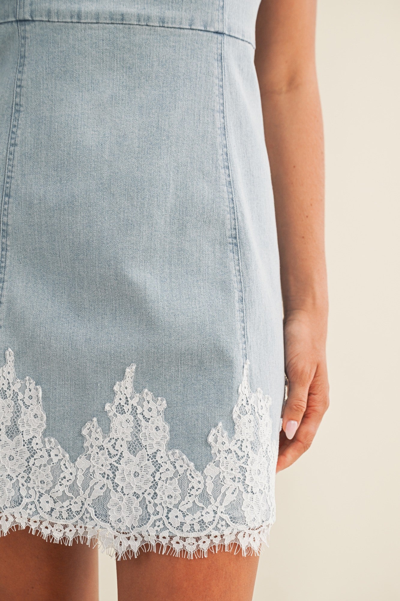 Skylar Denim Strapless Lace Trim Dress