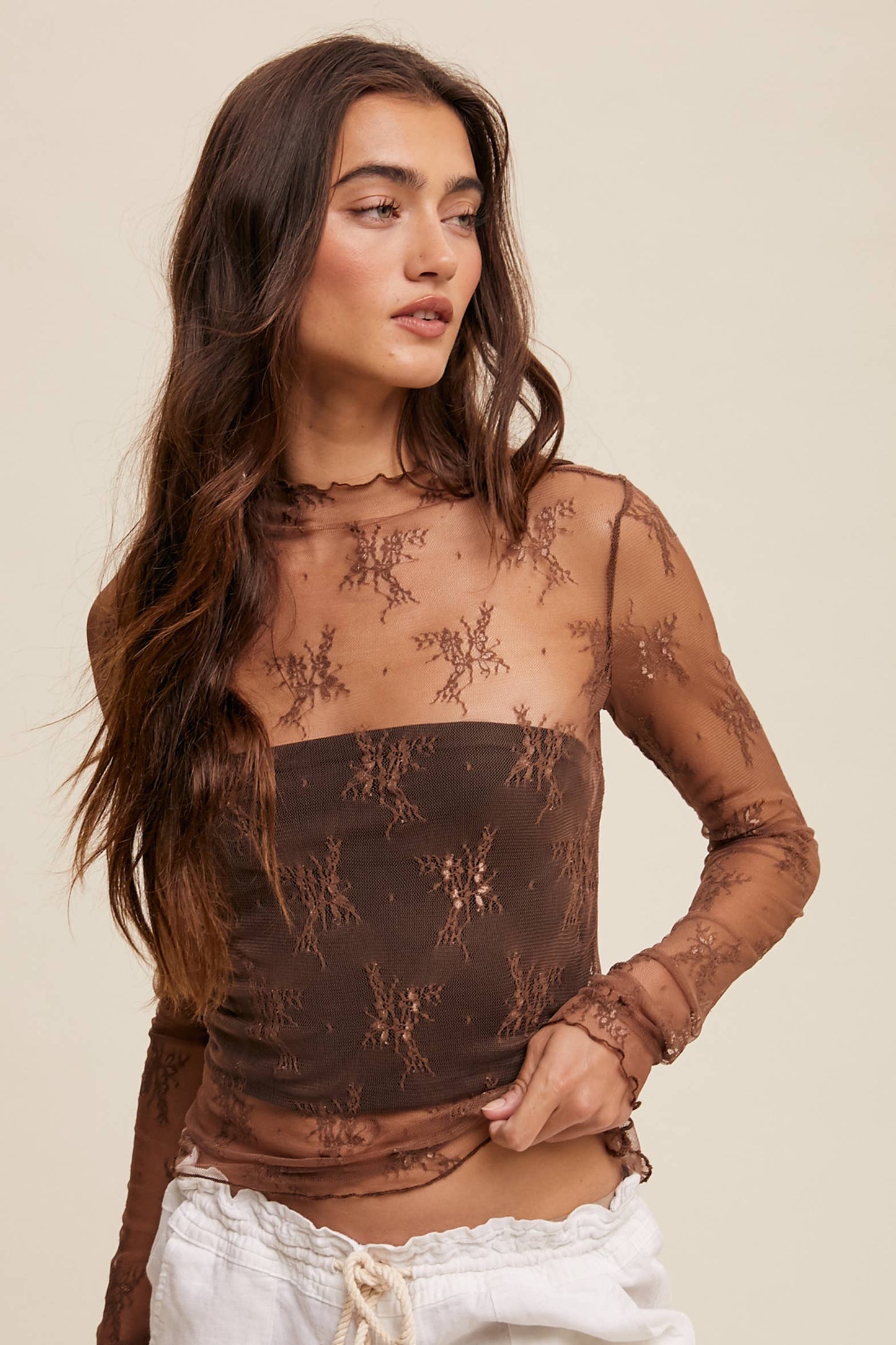 Sophia Sheer Lace Long-Sleeve Top