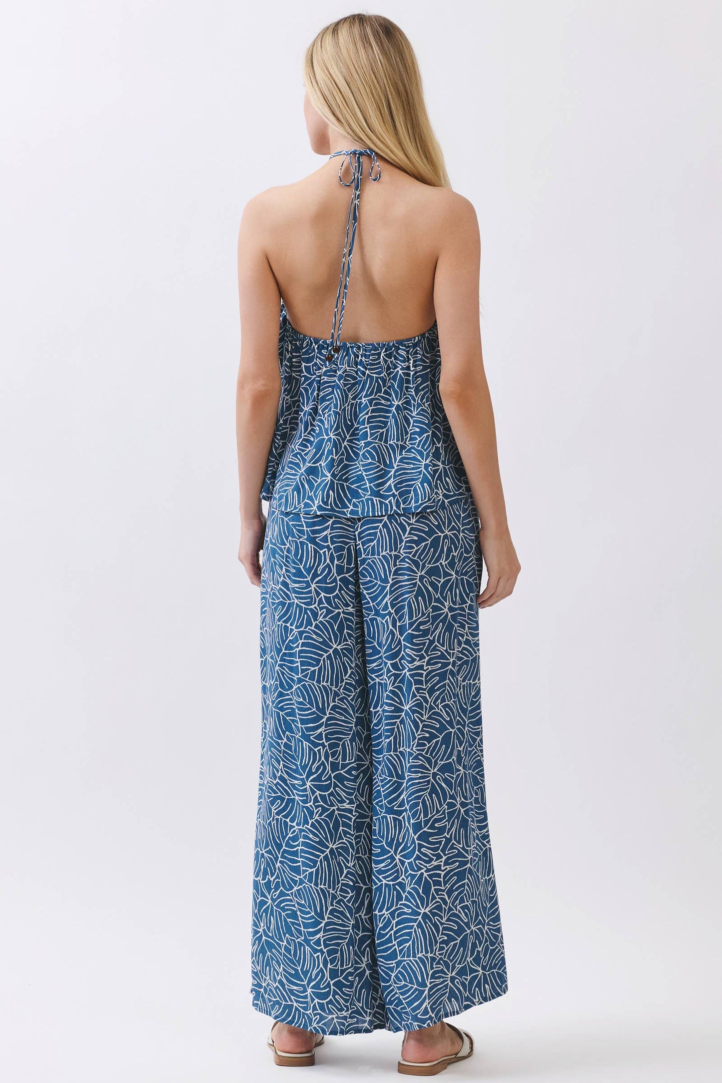 Liliana Tropical Leaf Print Wide Leg Pants