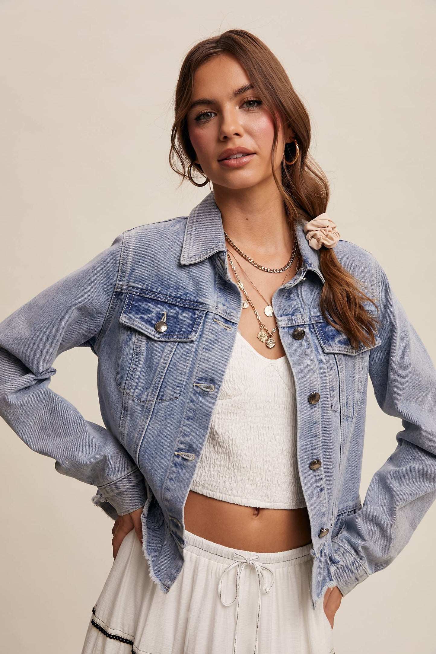 Nova Ruffled Hem Denim Jacket