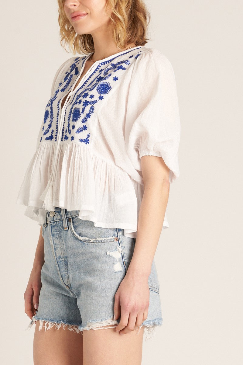 Sienna Embroidered Tie Front Top