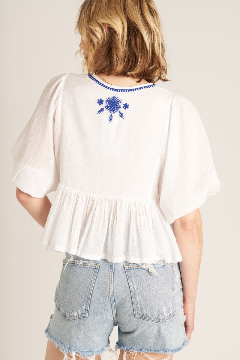 Sienna Embroidered Tie Front Top