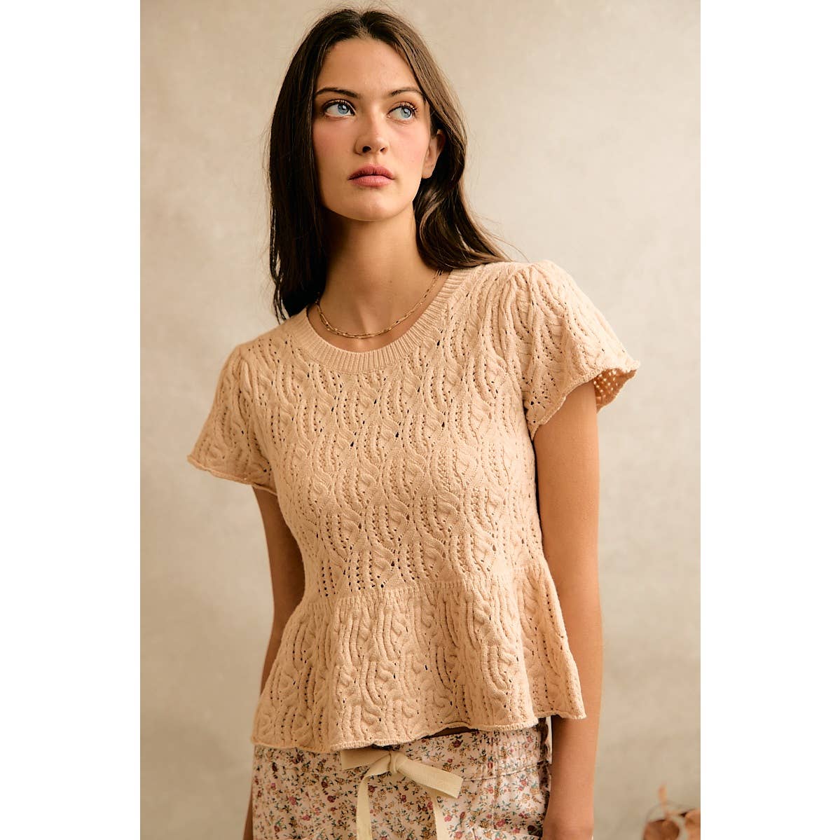 Ileane Textured Knit Peplum Top