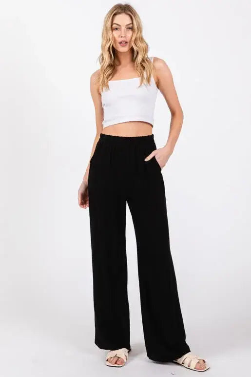 Sable Black Linen Wide Leg Pants