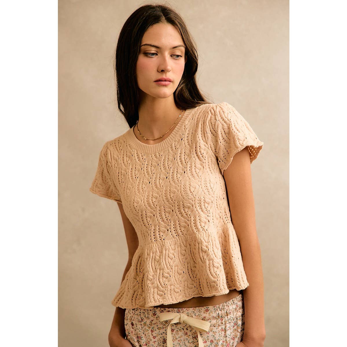 Ileane Textured Knit Peplum Top