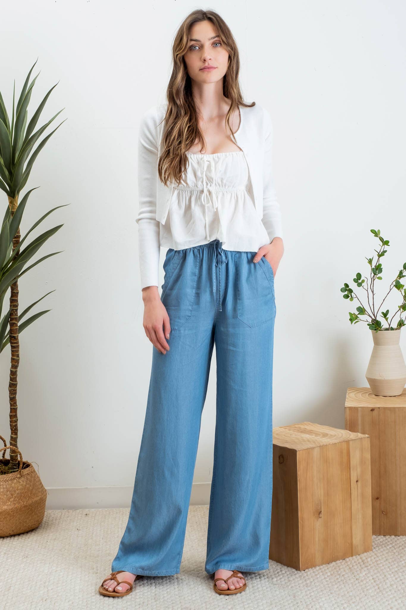 Jamie Drawstring Chambray Pants