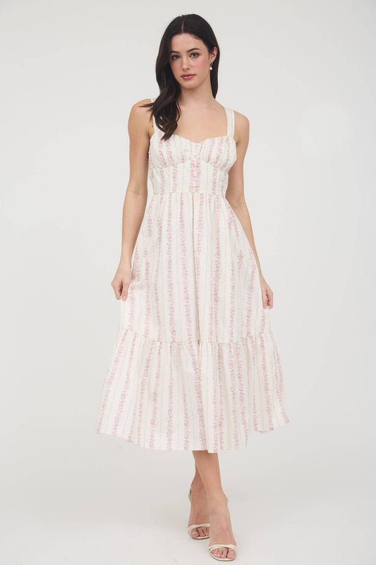 Leilani Floral Stripe Tiered Maxi Dress