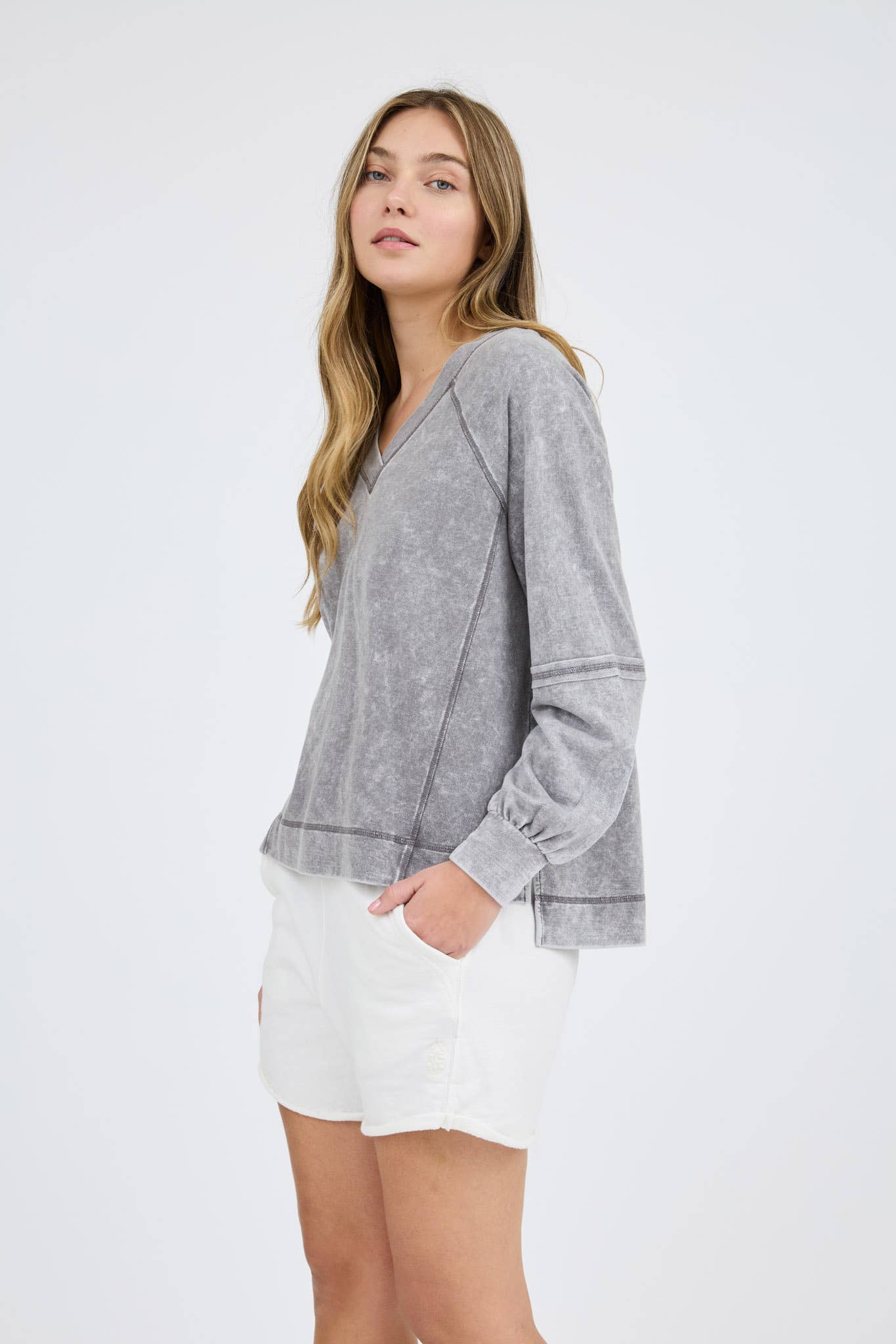 Hazel Charcoal Mineral Wash Knit Top