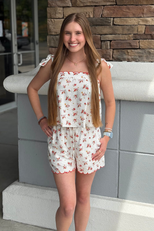 Fiona Floral Scallop Trim Shorts