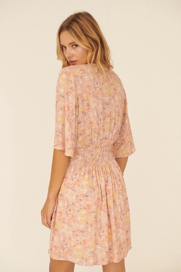 Floral V-Neck Short Sleeve Mini Dress- Final Sale