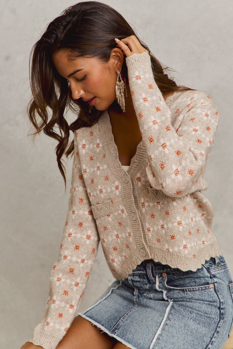 Marley Scallop Trim Floral Cardigan Sweater