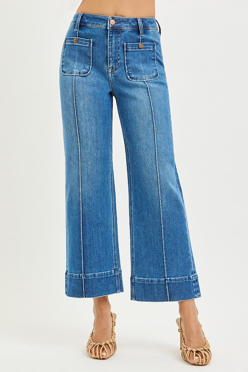 Risen Patch Pocket Wide Leg Crop Jeans