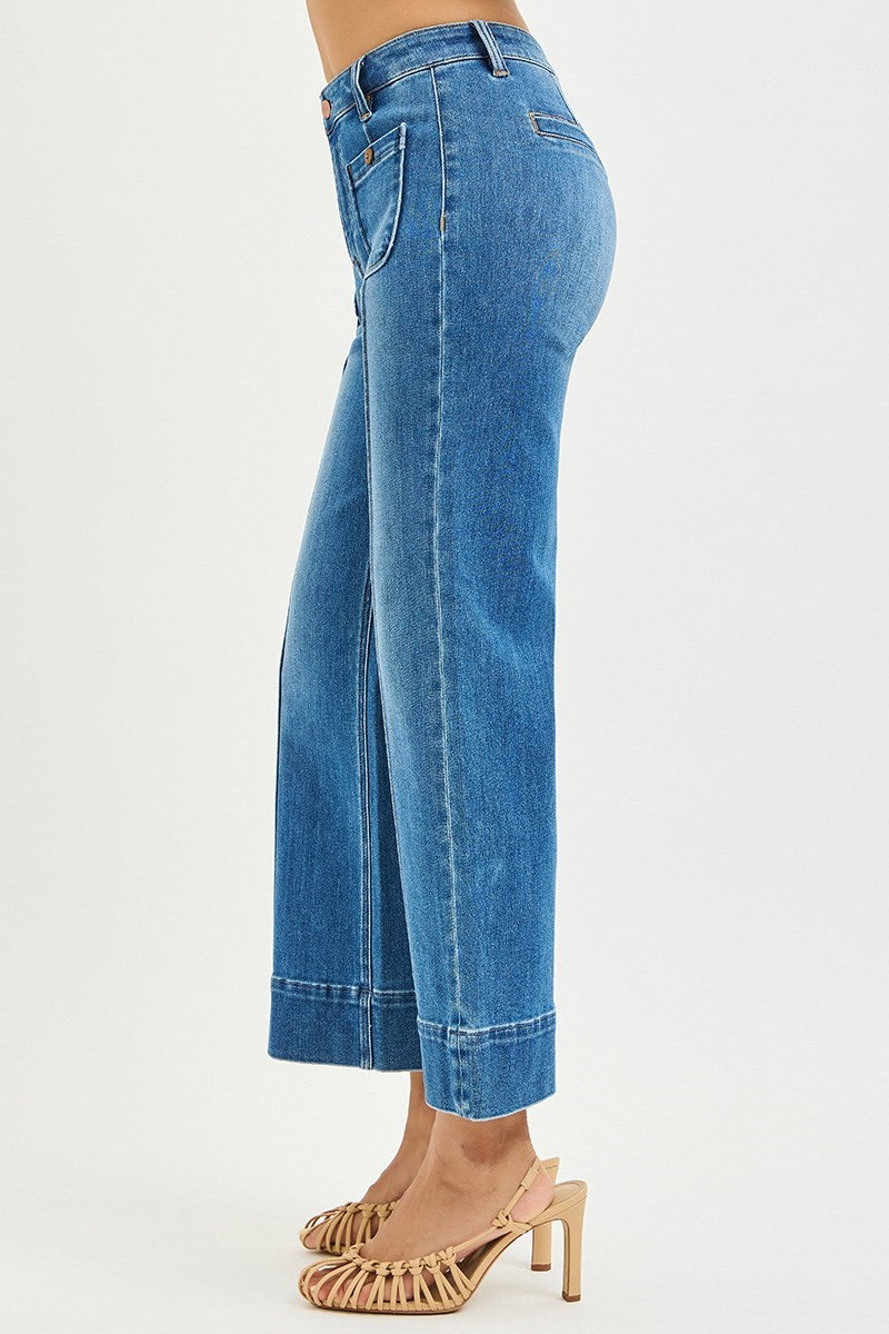 Risen Patch Pocket Wide Leg Crop Jeans
