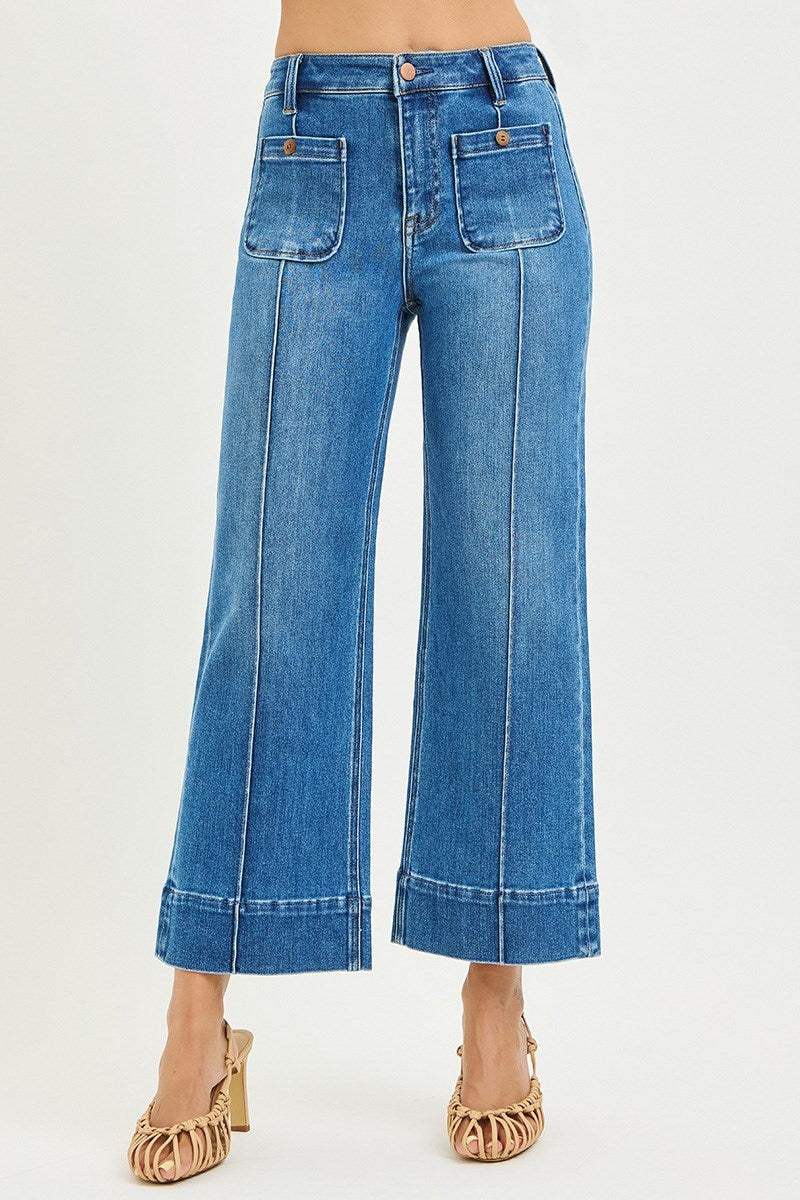 Risen Patch Pocket Wide Leg Crop Jeans