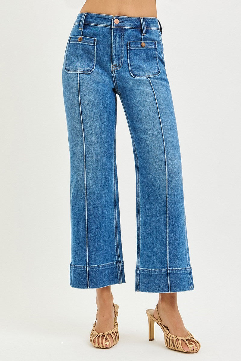 Risen Patch Pocket Wide Leg Crop Jeans