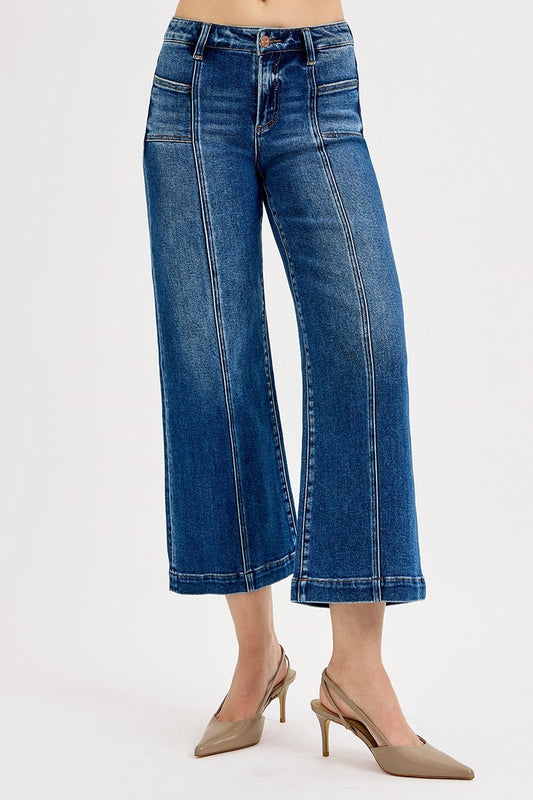 Risen Wide Leg Crop Front Seam Jeans