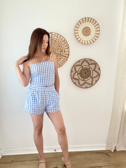 Maddie Blue Gingham Tank and Shorts Set