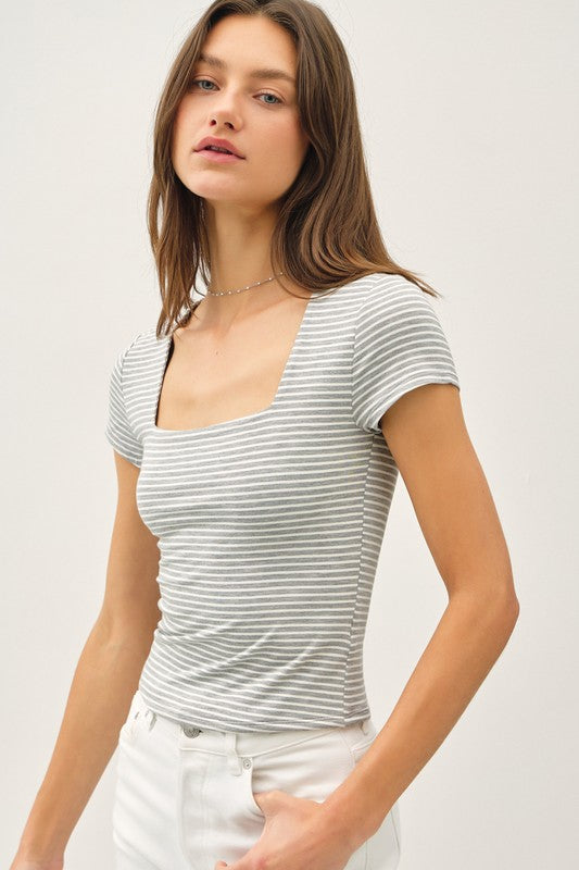Reagan Gray Square Neck Stripe Top
