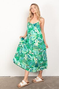 Stella Green Tropical Print Midi Dress