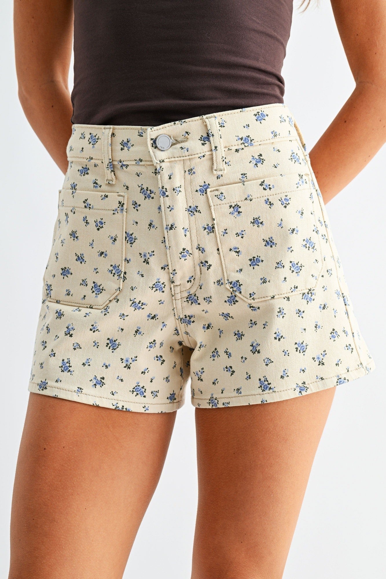 JBD Blue Floral Patch Pocket Shorts