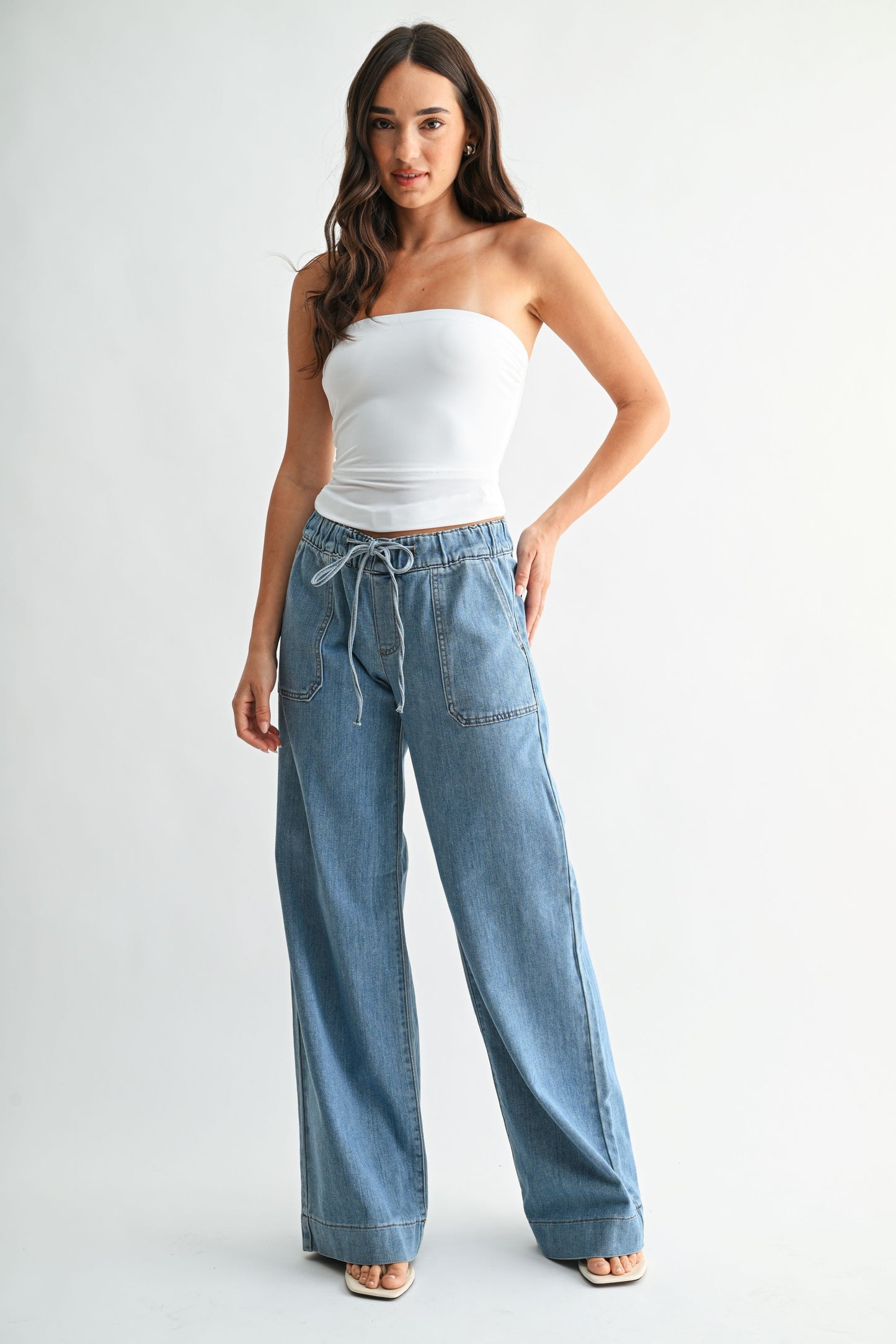 Just USA Wide Leg Tie Front Jeans