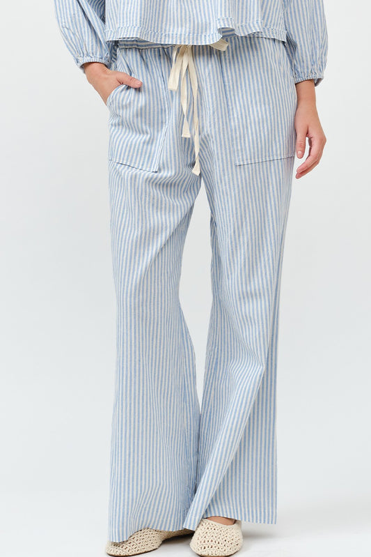 Mari Light Blue Tie Front Stripe Pants