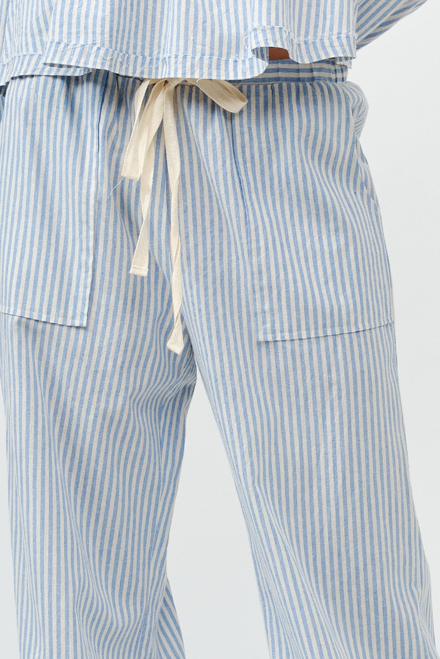 Mari Light Blue Tie Front Stripe Pants