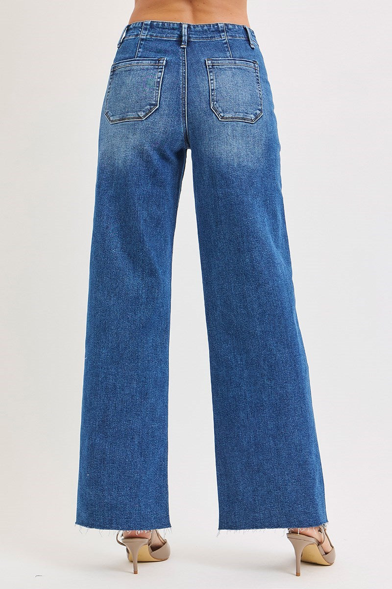 Risen Wide Leg Patch Pocket Jeans