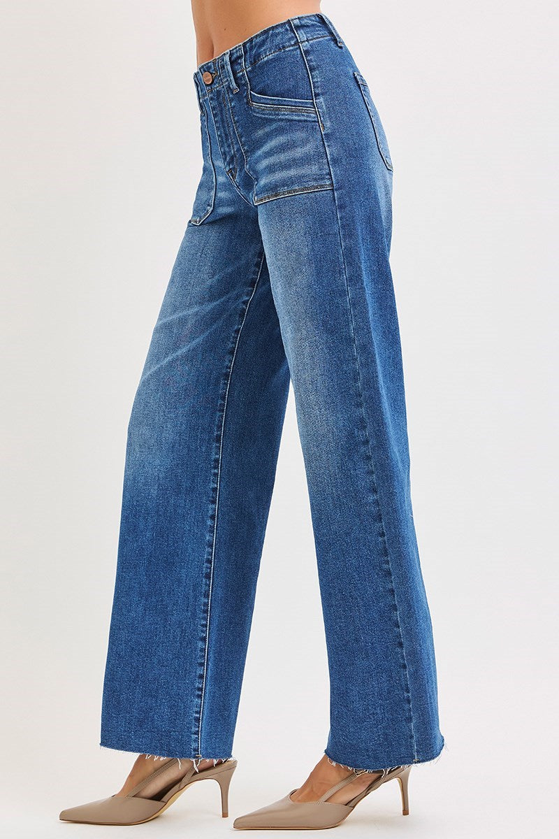 Risen Wide Leg Patch Pocket Jeans
