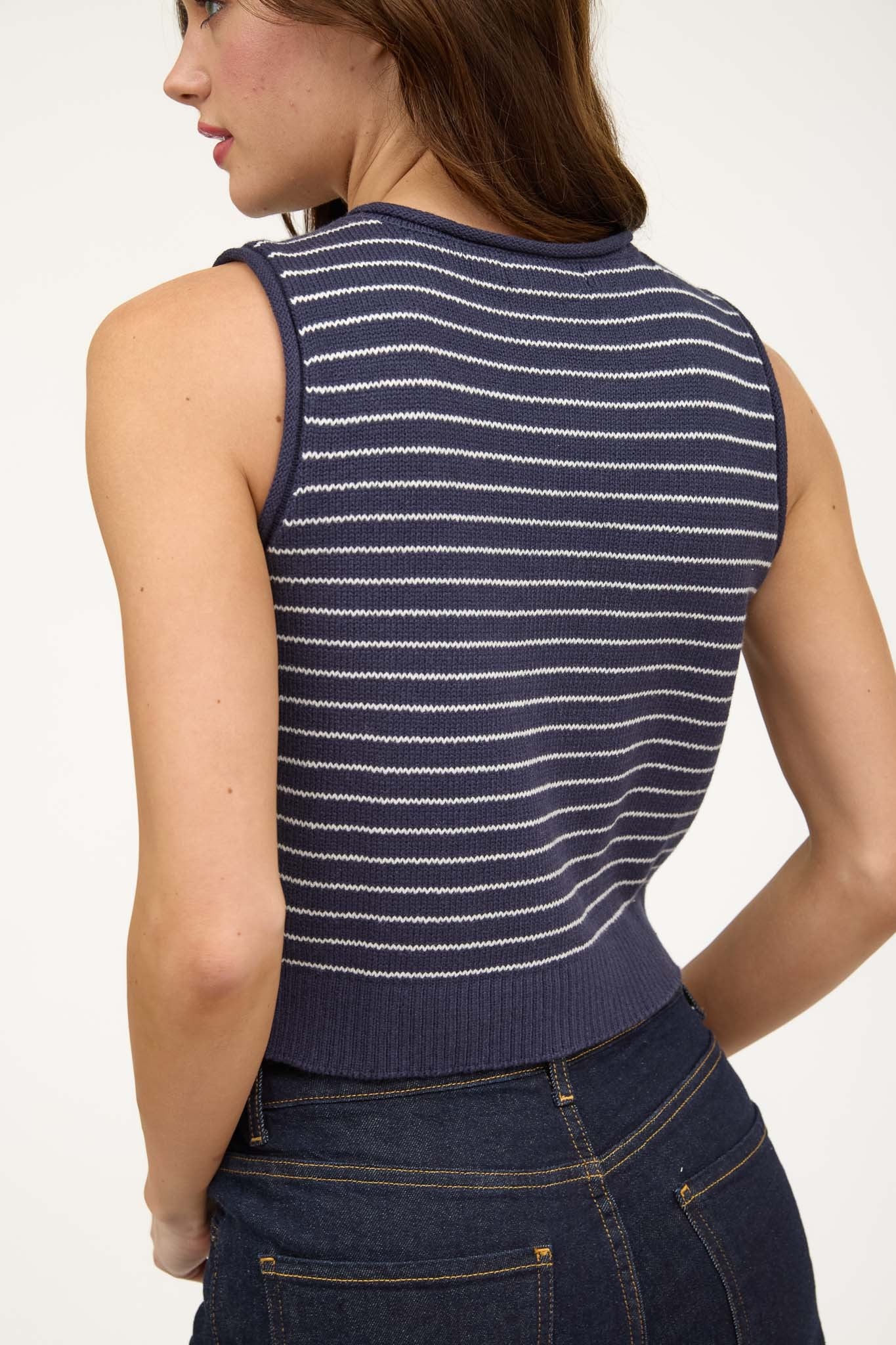 Nadine Navy Stripe Button Front Sweater Vest