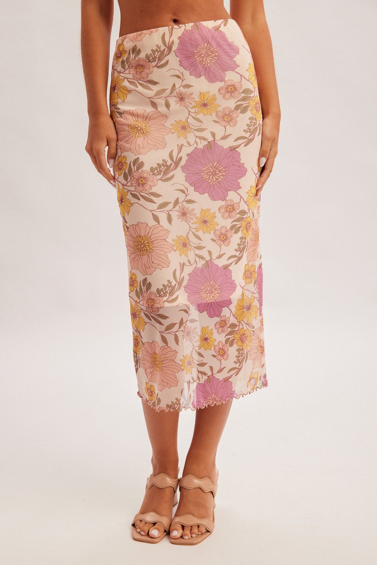 Calista Floral Mesh Midi Skirt