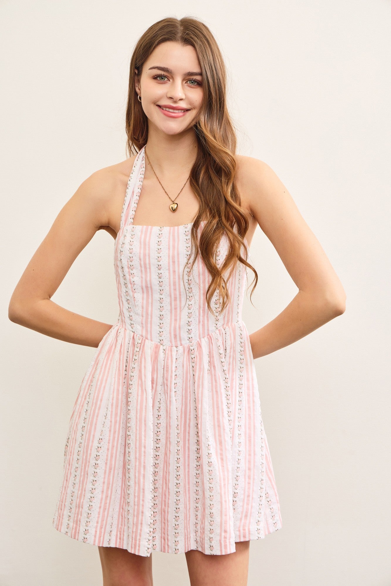 Melody Floral Stripe Halter Dress