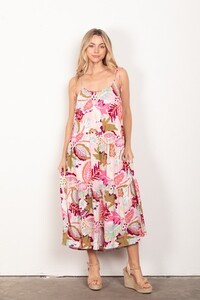 Stella Pink Tropical Print Midi Dress