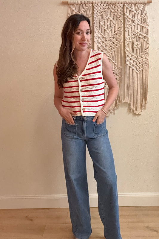 Magnolia Striped Buttoned Knit Vest