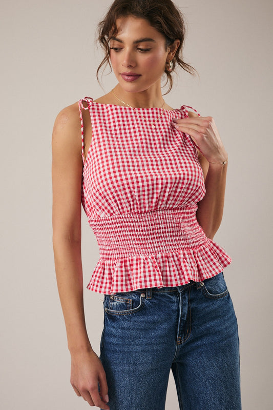 Sofia Red Gingham Peplum Top
