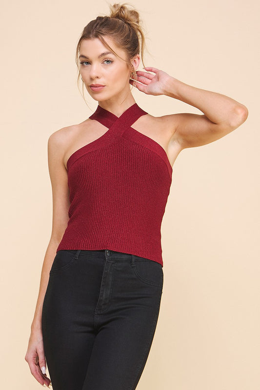 Presley Lurex Crossover Halter Top