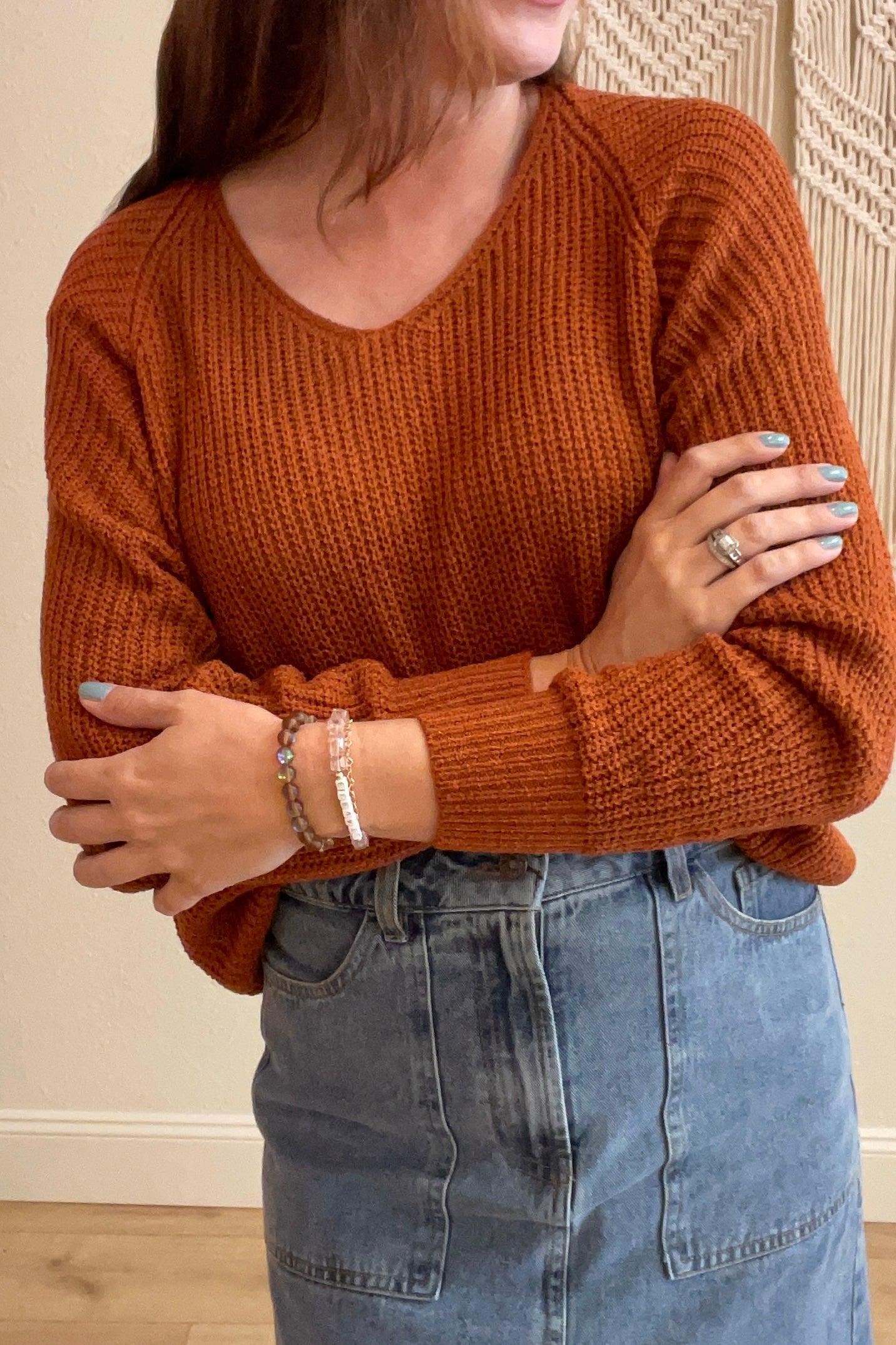 Cynthia V-Neck Rust Sweater