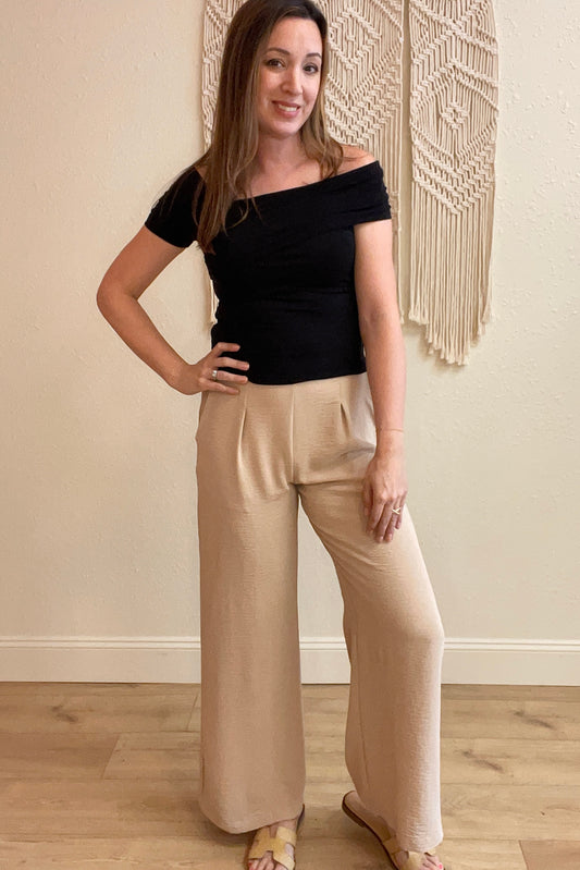 Melissa Front Pleat Flowy Taupe Pants
