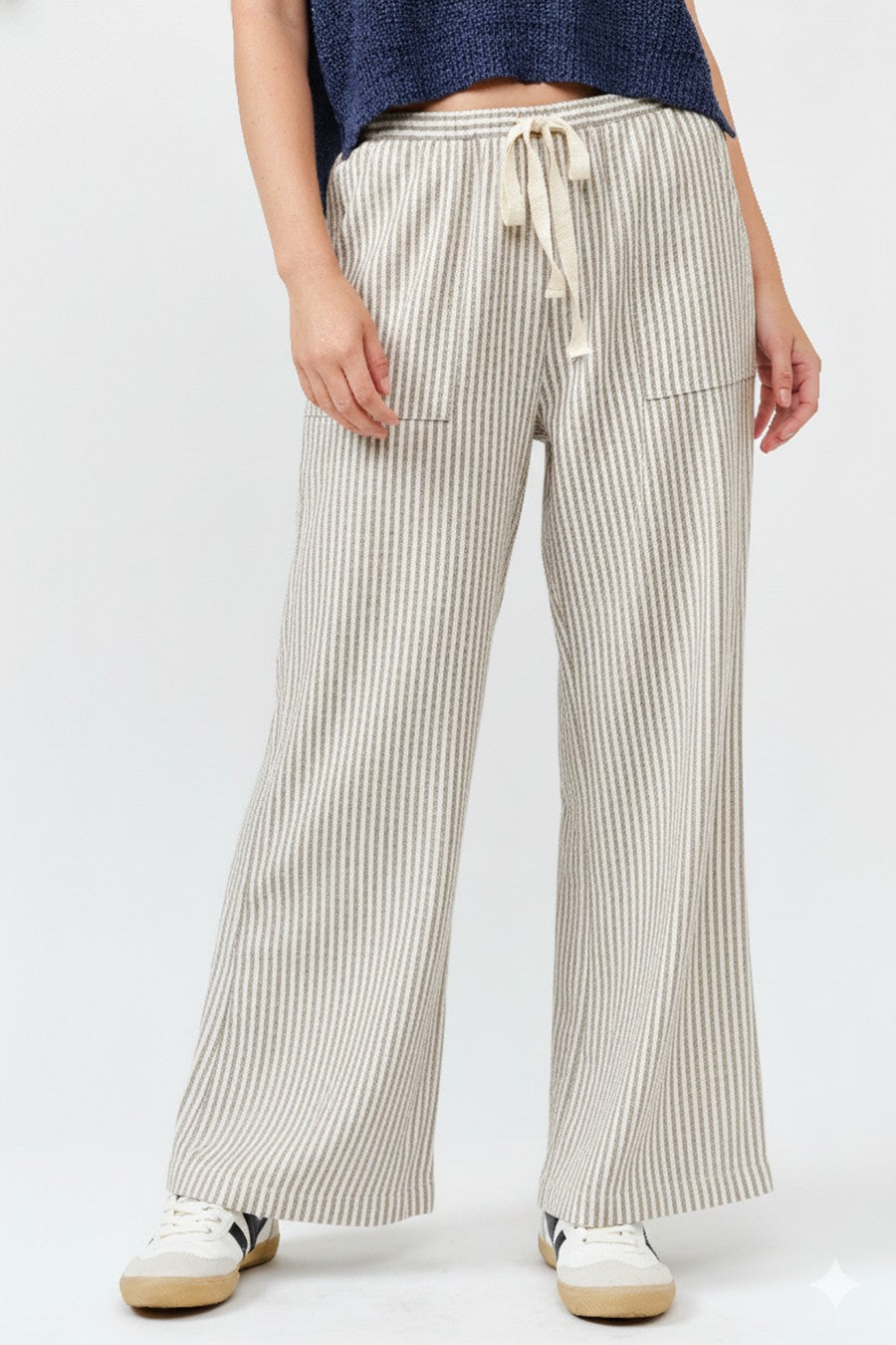 Mari Taupe Tie Front Stripe Pants