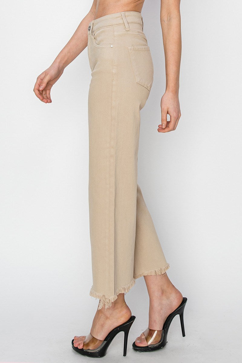 Risen Taupe Wide Leg Crop Jeans