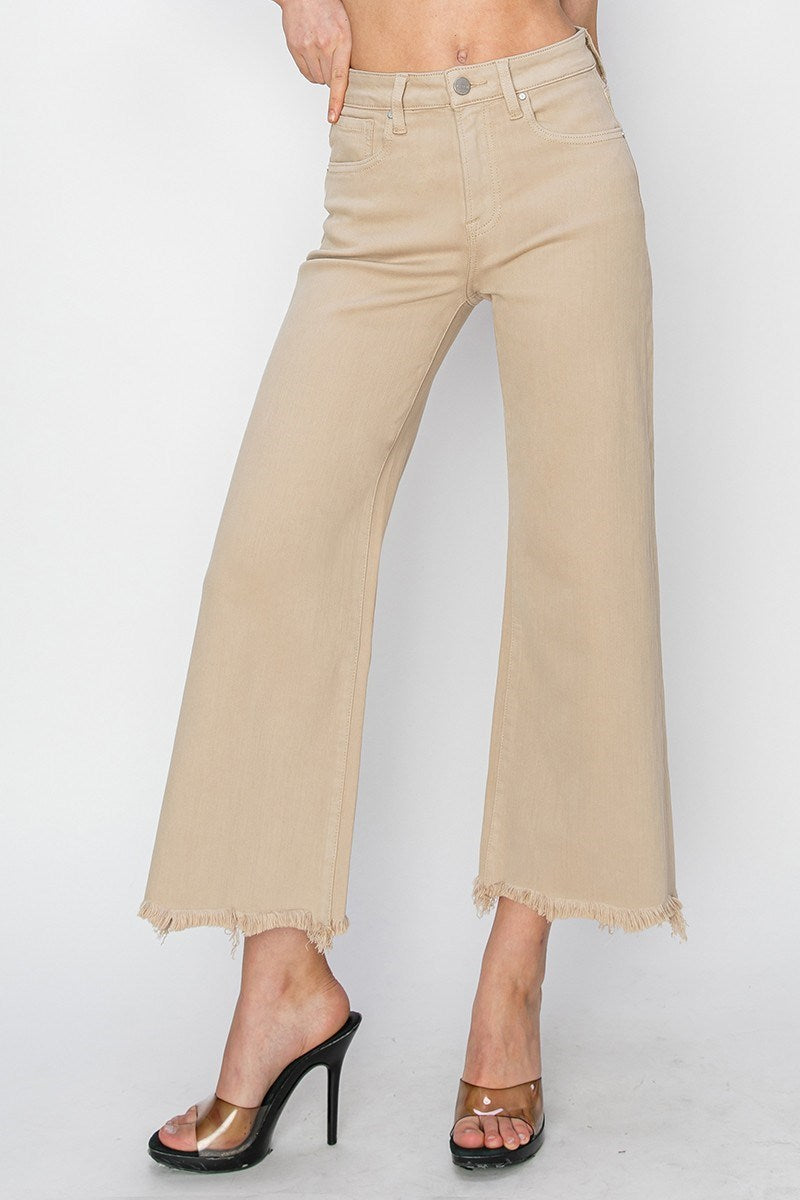 Risen Taupe Wide Leg Crop Jeans