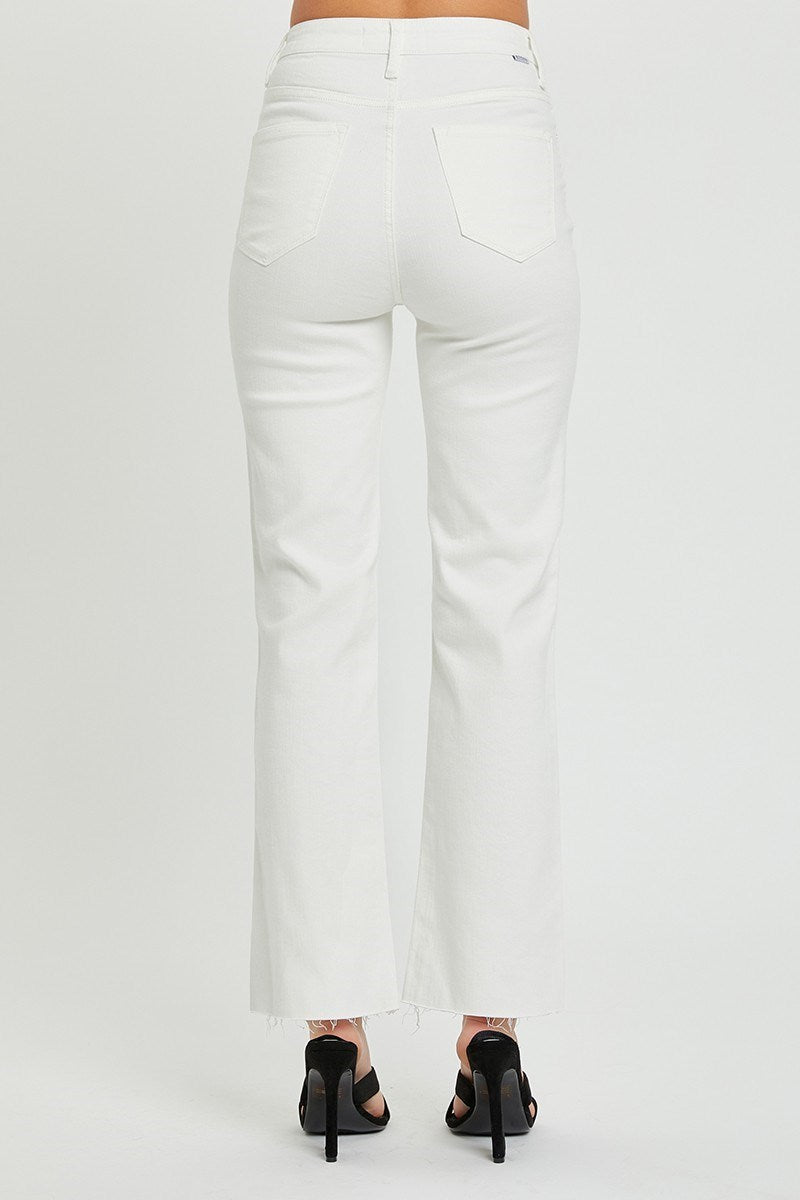 Risen High Rise White Straight Leg Jeans