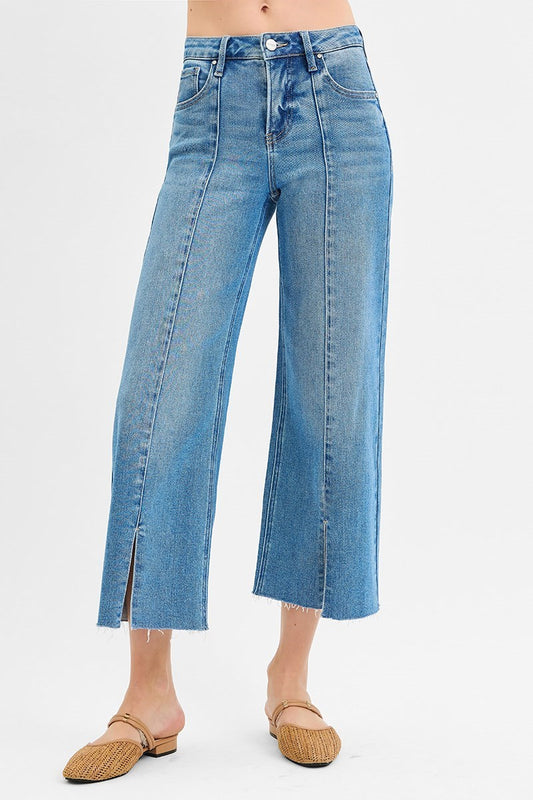 Risen Wide Leg Crop Front Seam Denim