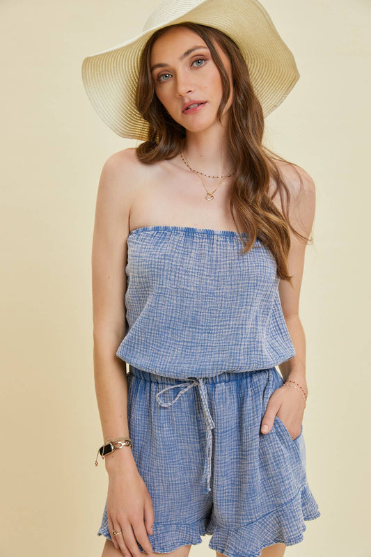 Amelia Mineral Washed Tube Romper with Pockets